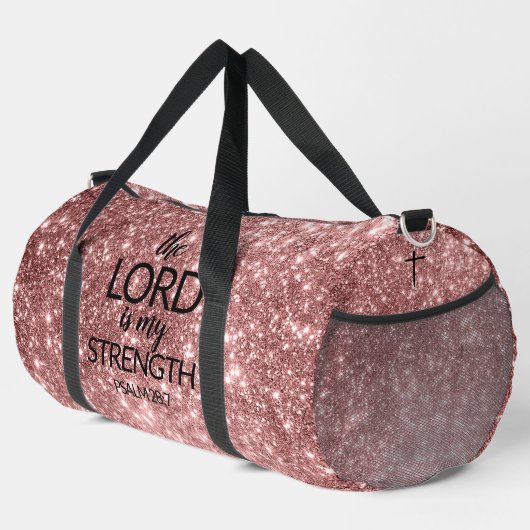 Roos gouden glitter De HEER is mijn krachtsporttas Plunjezak (Rechterhoek)