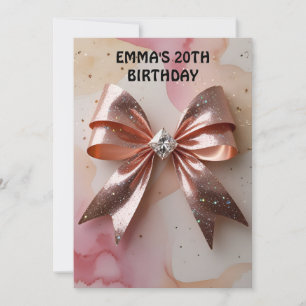Roos Gouden Glitter Diamanten Boog Verjaardag Kaart