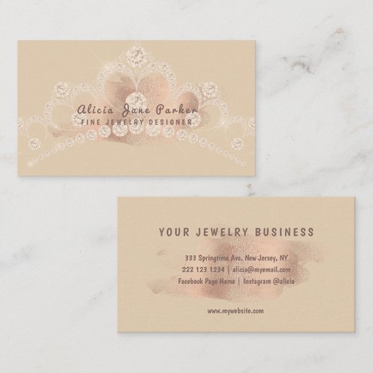 Roos Gouden Glitter Diamanten Juweel Sieraden Desi Visitekaartje (Voorkant / Achterkant)