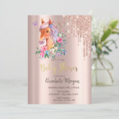 Roos Gouden Glitter Drips Bloemen Pony Baby shower Kaart (Staand voorkant)