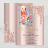 Roos Gouden Glitter Drips Bloemen Pony Baby shower Kaart (Voorkant / Achterkant)