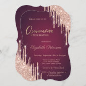 Roos Gouden Glitter Drips Bourgogne Quinceanera Kaart (Voorkant / Achterkant)