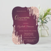 Roos Gouden Glitter Drips Bourgogne Quinceanera Kaart (Staand voorkant)