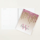Roos Gouden Glitter Drips Ombre Monogram 2024 Planner (Display)
