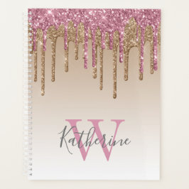 Roos Gouden Glitter Drips Ombre Monogram 2024 Planner