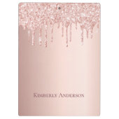 Roos gouden glitter druipt roze naam klembord (Achterkant)