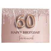 Roos gouden glitter druppels 60e verjaardag groot cadeauzakje (Achterkant)