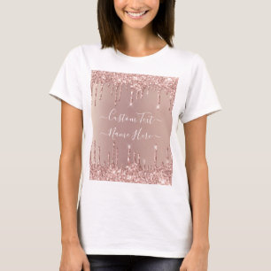 Roos Gouden Glitter Druppels Aangepaste Tekst T-Sh T-shirt