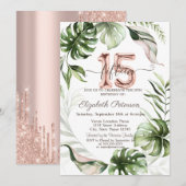 Roos gouden glitter druppels bladeren 15e kaart (Voorkant / Achterkant)