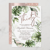 Roos gouden glitter druppels bladeren 30e geboorte kaart (Voorkant / Achterkant)