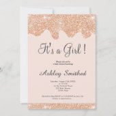 Roos gouden glitter druppels chique roze meisje ba kaart (Voorkant)