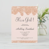 Roos gouden glitter druppels chique roze meisje ba kaart (Staand voorkant)