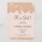 Roos gouden glitter druppels chique roze meisje ba kaart (Voorkant / Achterkant)