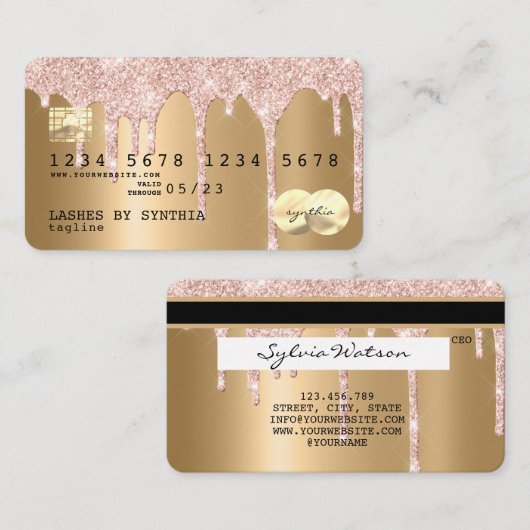 Roos gouden glitter druppels Credit Kaart goud hol Visitekaartje (Voorkant / Achterkant)