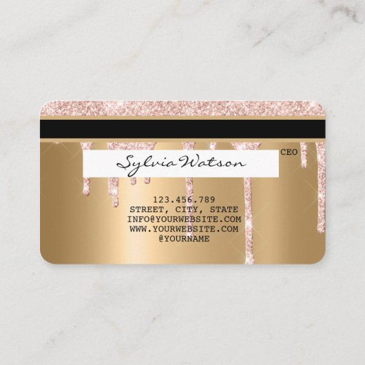 Roos gouden glitter druppels Credit Kaart goud hol Visitekaartje (Achterkant)