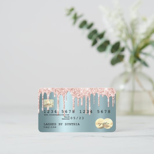 Roos gouden glitter druppels Credit Kaart goud hol Visitekaartje (Staand voorkant)