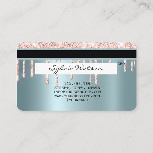 Roos gouden glitter druppels Credit Kaart goud hol Visitekaartje (Achterkant)