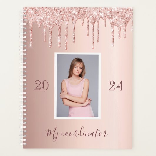 Roos gouden glitter druppels foto 2024 planner (Voorkant)