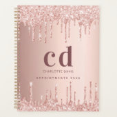 Roos gouden glitter druppels glam monogram planner (Voorkant)