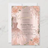 Roos Gouden Glitter Druppels Jurk Perzik Rozen Kaart (Voorkant)