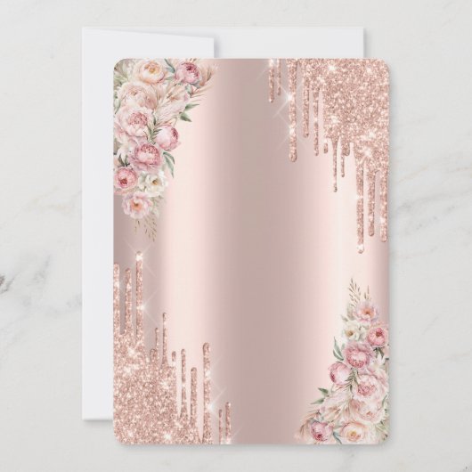 Roos Gouden Glitter Druppels Jurk Rozen Quinceañer Kaart (Achterkant)