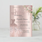 Roos Gouden Glitter Druppels, Kledingbloemen Sweet Kaart (Staand voorkant)