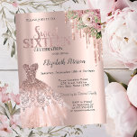 Roos Gouden Glitter Druppels, Kledingbloemen Sweet Kaart<br><div class="desc">Elegante rozen gouden jurk,  bloemen en rozen gouden glitter druppelen op een rozen gouden achtergrond.</div>