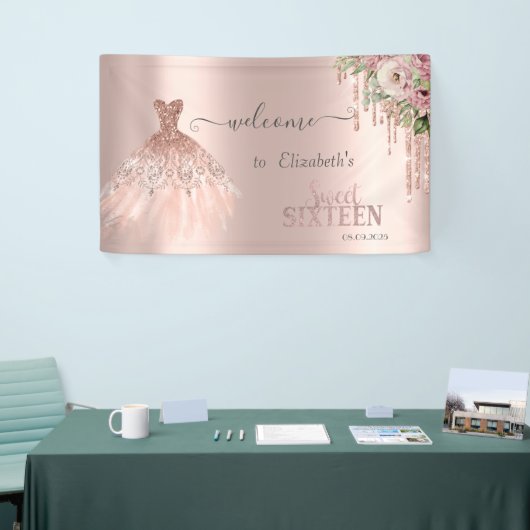 Roos Gouden Glitter Druppels, Kledingbloemen Sweet Spandoek (Beurs)