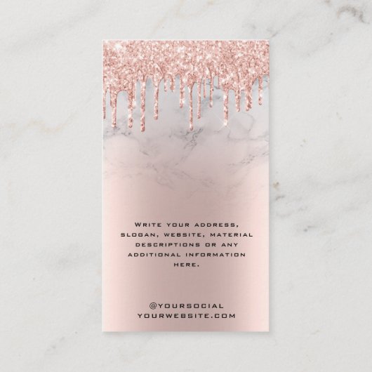 Roos gouden glitter druppels marmeren oorbel displ visitekaartje (Achterkant)