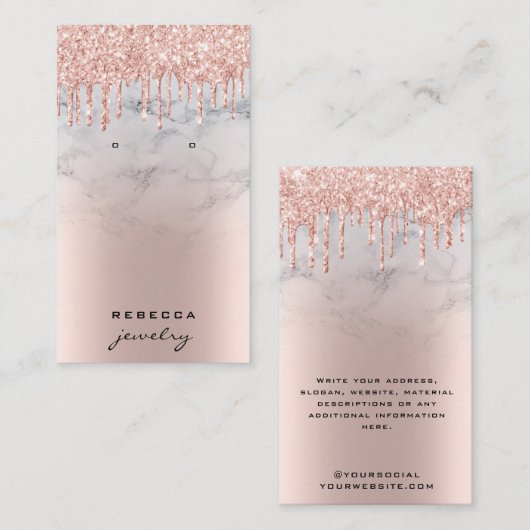 Roos gouden glitter druppels marmeren oorbel displ visitekaartje (Voorkant / Achterkant)