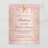 Roos gouden glitter druppels meisje doop uitnodiging briefkaart (Voorkant)