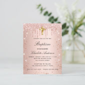 Roos gouden glitter druppels meisje doop uitnodiging briefkaart (Staand voorkant)