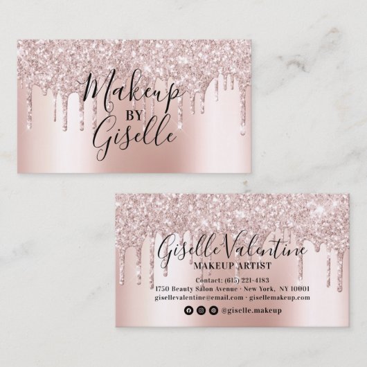 Roos gouden glitter druppels metallic make-up kaps visitekaartje (Voorkant / Achterkant)