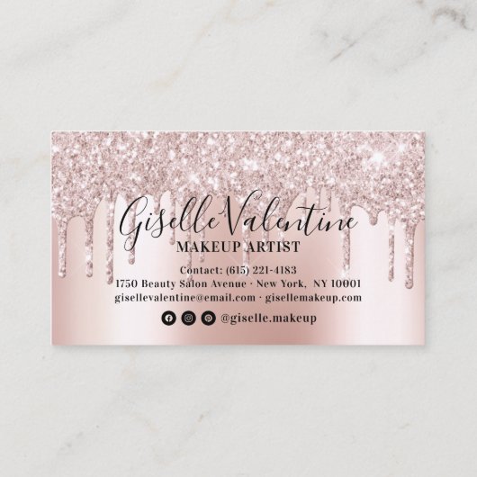 Roos gouden glitter druppels metallic make-up kaps visitekaartje (Achterkant)