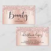 Roos gouden glitter druppels metallic schoonheidss visitekaartje (Voorkant / Achterkant)