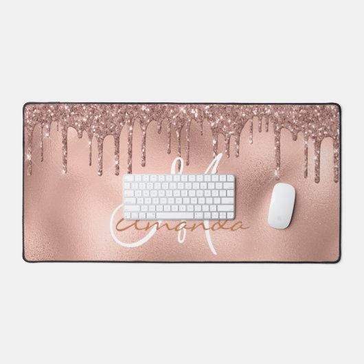 Roos gouden glitter druppels monogram roze bureaumat (Keyboard & Muis)