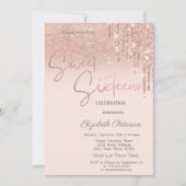 Roos gouden glitter, druppels zoet 16 kaart (Voorkant)