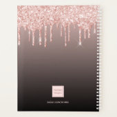 Roos gouden glitter druppels zwart monogram 2024 planner (Achterkant)