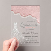 Roos Gouden Glitter Druppelt Diamantjurk Quinceañe Acryl Uitnodigingen (Insitu (Draagbaar))