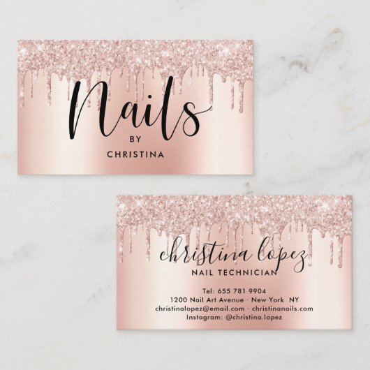 Roos gouden glitter druppelt metallic sierlijke sp visitekaartje (Voorkant / Achterkant)