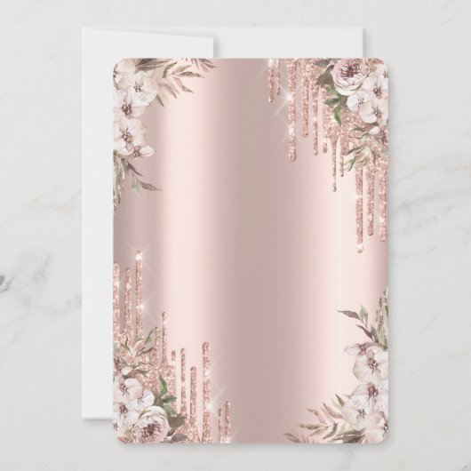 Roos Gouden Glitter Druppelt Prinses Jurk Bloemen Kaart (Achterkant)