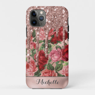 Roos Gouden Glitter Druppelt  Roos Bloemen Naam Case-Mate iPhone Case