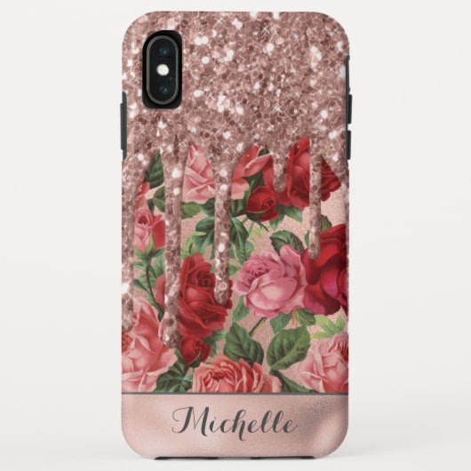 Roos Gouden Glitter Druppelt Roos Bloemen Naam Case-Mate iPhone Case (Achterkant)