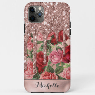 Roos Gouden Glitter Druppelt  Roos Bloemen Naam Case-Mate iPhone Case