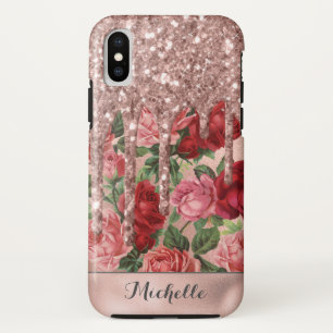 Roos Gouden Glitter Druppelt  Roos Bloemen Naam Case-Mate iPhone Case