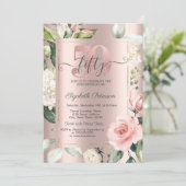 Roos Gouden Glitter Druppelt Rozen 50ste Verjaarda Kaart (Staand voorkant)