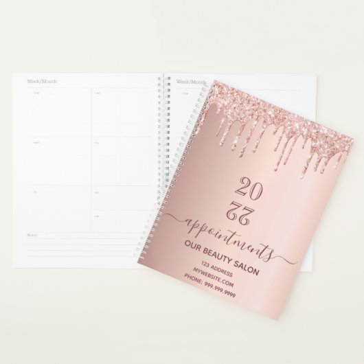 Roos Gouden Glitter Druppelt Salon Afspraken 2026 Planner (Display)