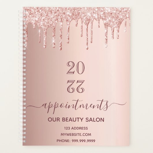 Roos Gouden Glitter Druppelt Salon Afspraken 2026 Planner (Voorkant)
