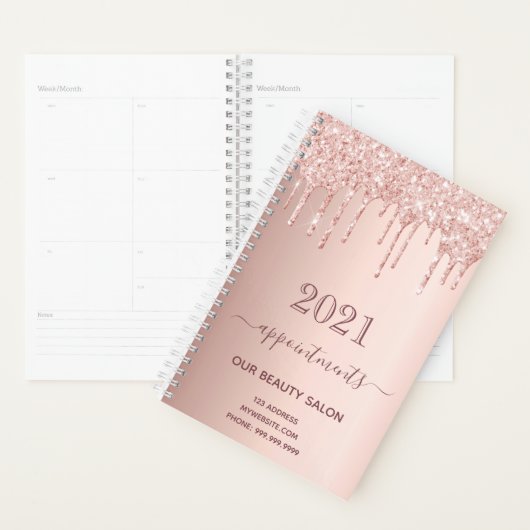 Roos gouden glitter druppelt salonafspraken planner (Display)