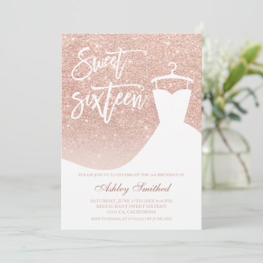 Roos gouden glitter elegant chic dress Sweet 16 Kaart (Staand voorkant)